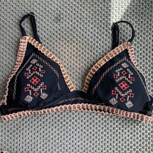 Topshop black embroidered triangle bikini TOP ONLY